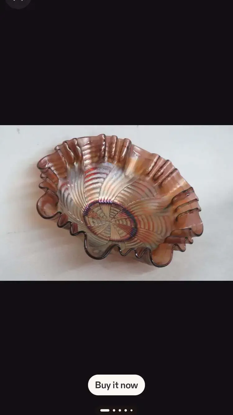 Fenton Carnival Glass ribbon tie amethyst Iridescent ruffled candy bowl